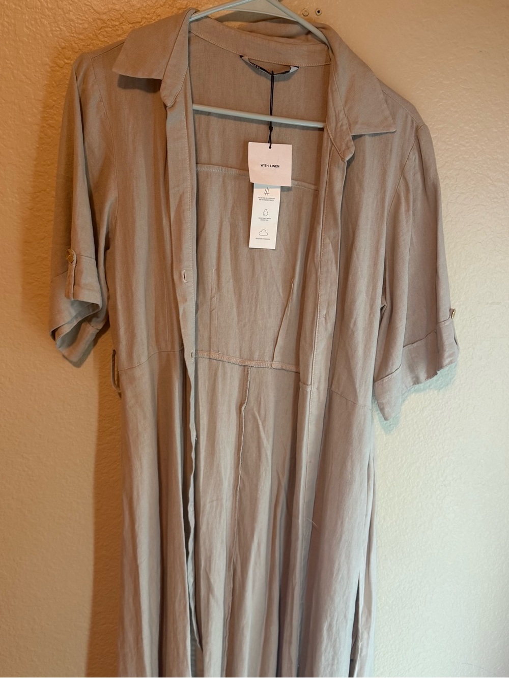 ZARA Light Taupe Linen Blend Duster Cardigan